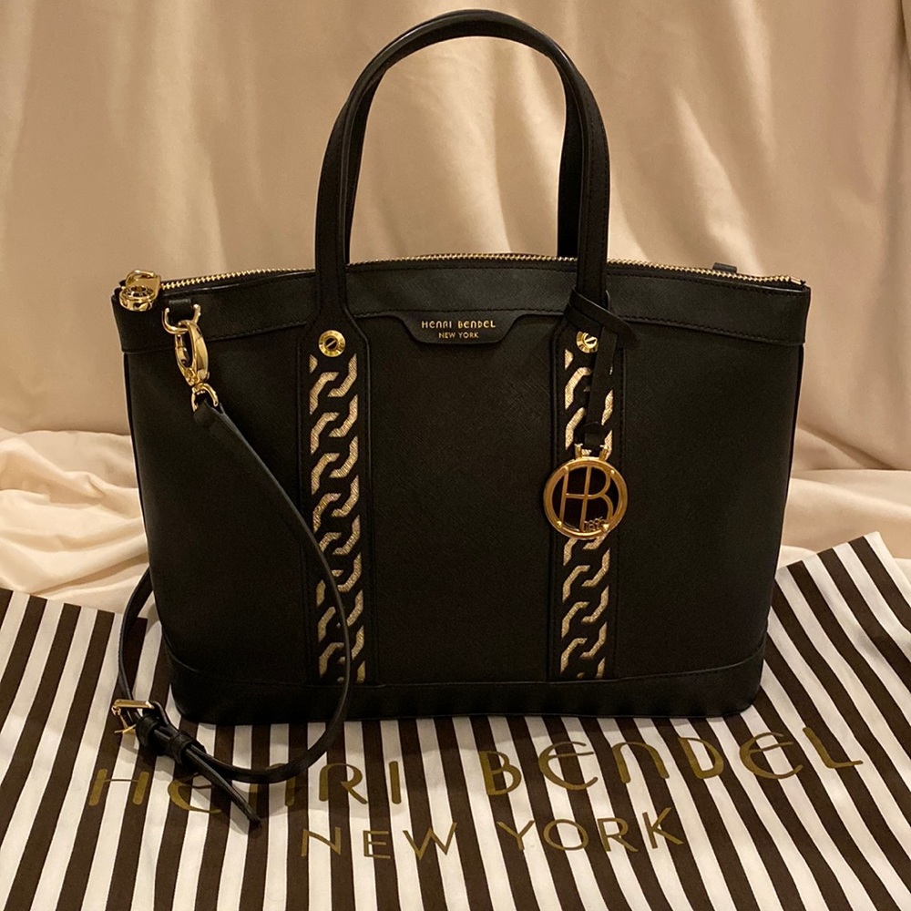 Henri Bendel West 57th Black and Gold Chain Satchel Bag